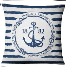 Load image into Gallery viewer, Navigation Navy Blue Nautical Shell Starfish Linen Pillow Cover Blue Anchor Navigation Anchor Sailboat Pillowcase Marine Cushion Cover Sofa Home Decorative Cushion Cover For Home