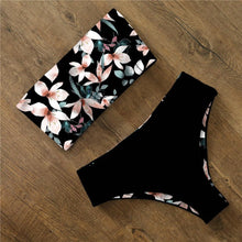 Load image into Gallery viewer, Bikini Swimwear Swimsuit Women Floral Print High Waist Bikini Set Back Cross Bathing Suit Female Beach Wear Women's Bikini Swimsuits Strapless Two Pieces Bathing Suits