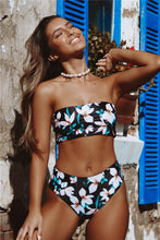 Load image into Gallery viewer, Bikini Swimwear Swimsuit Women Floral Print High Waist Bikini Set Back Cross Bathing Suit Female Beach Wear Women's Bikini Swimsuits Strapless Two Pieces Bathing Suits