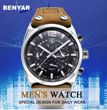 Load image into Gallery viewer, Mens Military Army Watches Analog Chronograph Watch Genuine Leather Strap Sports Casual Waterproof Male Quartz Wristwatch