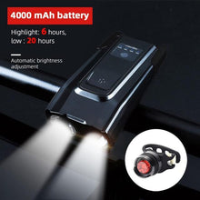 Load image into Gallery viewer, 4000mAh Bicycle Front Light Set USB Rechargeable Smart Headlight With Horn 800 Lumen LED Bicycle Light Set USB Rechargeable Super Bright Bike Headlight