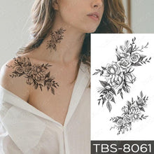Load image into Gallery viewer, Black Sketchs Flowers Waterproof Temporary Tattoo Sticker Chest Flash Tattoo Wolf Diamond Flower Body Art Arm Fake Tattoo For Womens Men