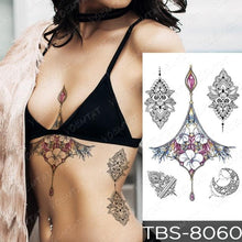 Load image into Gallery viewer, Black Sketchs Flowers Waterproof Temporary Tattoo Sticker Chest Flash Tattoo Wolf Diamond Flower Body Art Arm Fake Tattoo For Womens Men