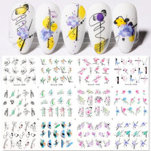 Load image into Gallery viewer, Summer Glitter Nail Decals Stickers Gold Black White Leaf Manicuring Foils Geometric Slider Nail Art Adhesive Decor Adhesive 3D Wave Design Decoration for Women Girls Art Stickers Decal Decoration Metallic Curve Strip Line Nail Decor