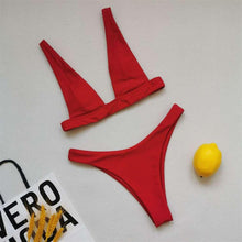 Load image into Gallery viewer, Summer Bikini Stylish Swimwear Women Halter Push Up Bikini Women's Neck Triangle Bikini Set Leopard Print Two Piece Swimsuits Set Swimsuit Female Lemon Print Bandage Bathing Suit