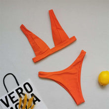 Load image into Gallery viewer, Summer Bikini Stylish Swimwear Women Halter Push Up Bikini Women's Neck Triangle Bikini Set Leopard Print Two Piece Swimsuits Set Swimsuit Female Lemon Print Bandage Bathing Suit