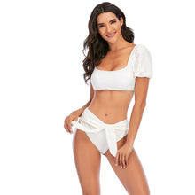 Load image into Gallery viewer, Bikini New 2 Piece Women Swimsuit Women's High Waist Bikini Set Fashion Puff Sleeve Swimwear Set Bathing Suits Solid Color Short Puff Sleeve Summer High Waist Cut Backless Bathing Suit Beachwear