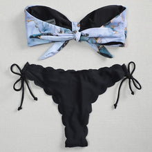Load image into Gallery viewer, Summer Blue Bikini Women Swimwear Female Swimsuit Women’s Floral Print Lace-up Strapless Padded Comfortable Swimwear Bathing Suit Two-pieces Bikini Set Knotted Bathing Swim Suit
