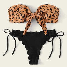 Load image into Gallery viewer, Summer Blue Bikini Women Swimwear Female Swimsuit Women’s Floral Print Lace-up Strapless Padded Comfortable Swimwear Bathing Suit Two-pieces Bikini Set Knotted Bathing Swim Suit