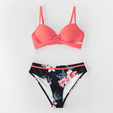 Load image into Gallery viewer, Push Up Floral Bikini Sets Women Two Pieces Swimsuits Women's Bathing Suits Push Up Halter Bandage Bikini Floral Printing Swim Bottoms Two Piece Swimsuits New Girl Beach Bathing Suits Swimwear
