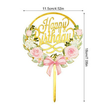 Load image into Gallery viewer, 1Pcs Metal Happy Birthday Cake Topper Artificial flowers Cake Toppers Happy Birthday Cake Topper Metal And Acrylic Cake Decoration With Pink Artificial Flower Cluster For DIY Baby Shower Birthday Party Decoration Baking Decor