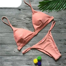 Load image into Gallery viewer, Colors Solid Bikini Set Push Up Swimwear Two Piece Swimsuit Swimwear Halter String Triangle Bikini Sets Women Swimsuit Low Waist Halter Two Pieces Bathing Suit