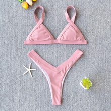 Load image into Gallery viewer, Bikini Solid Swimsuit Women Swimwear Push Up Bikini Set Patchwork Summer Beach Bathing Suit Swim Wear Halter Bikini Swimsuit Beach Swimming Traveling High Leg Bikini