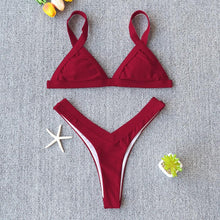 Load image into Gallery viewer, Bikini Solid Swimsuit Women Swimwear Push Up Bikini Set Patchwork Summer Beach Bathing Suit Swim Wear Halter Bikini Swimsuit Beach Swimming Traveling High Leg Bikini