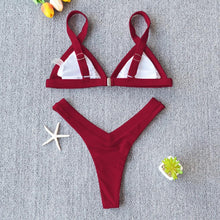 Load image into Gallery viewer, Bikini Solid Swimsuit Women Swimwear Push Up Bikini Set Patchwork Summer Beach Bathing Suit Swim Wear Halter Bikini Swimsuit Beach Swimming Traveling High Leg Bikini