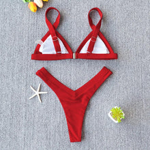 Load image into Gallery viewer, Bikini Solid Swimsuit Women Swimwear Push Up Bikini Set Patchwork Summer Beach Bathing Suit Swim Wear Halter Bikini Swimsuit Beach Swimming Traveling High Leg Bikini