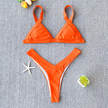 Load image into Gallery viewer, Bikini Solid Swimsuit Women Swimwear Push Up Bikini Set Patchwork Summer Beach Bathing Suit Swim Wear Halter Bikini Swimsuit Beach Swimming Traveling High Leg Bikini