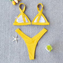 Load image into Gallery viewer, Bikini Solid Swimsuit Women Swimwear Push Up Bikini Set Patchwork Summer Beach Bathing Suit Swim Wear Halter Bikini Swimsuit Beach Swimming Traveling High Leg Bikini