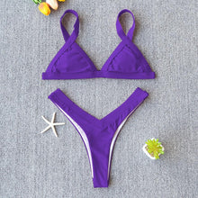Load image into Gallery viewer, Bikini Solid Swimsuit Women Swimwear Push Up Bikini Set Patchwork Summer Beach Bathing Suit Swim Wear Halter Bikini Swimsuit Beach Swimming Traveling High Leg Bikini