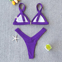 Load image into Gallery viewer, Bikini Solid Swimsuit Women Swimwear Push Up Bikini Set Patchwork Summer Beach Bathing Suit Swim Wear Halter Bikini Swimsuit Beach Swimming Traveling High Leg Bikini