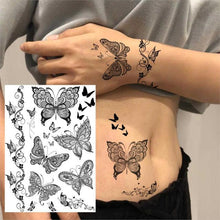 Load image into Gallery viewer, 53 Sheets Black Lace Temporary Tattoos Sticker Butterfly Flower Fake Tatoo Sticker Sexy Black Henna Temporary Tattoos For Women