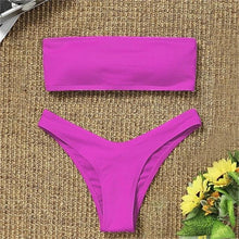 Load image into Gallery viewer, New Bikini High Waist Strapless Bikini Women Swimwear Women Swimsuit Padded Bathing Suit Pure Color Women's Bandeau Bikini Top-High Leg High Waist Bikini Bottom Set