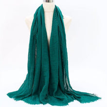 Load image into Gallery viewer, Light Soft Fashion Solid Scarf Crinkle Cotton Linen Wrap Shawl Hijab Muslim Woman Shawls Turban Islamic Clothing Head Wrap For Women