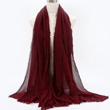 Load image into Gallery viewer, Light Soft Fashion Solid Scarf Crinkle Cotton Linen Wrap Shawl Hijab Muslim Woman Shawls Turban Islamic Clothing Head Wrap For Women