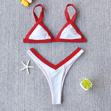Load image into Gallery viewer, Bikini Solid Swimsuit Women Swimwear Push Up Bikini Set Patchwork Summer Beach Bathing Suit Swim Wear Halter Bikini Swimsuit Beach Swimming Traveling High Leg Bikini