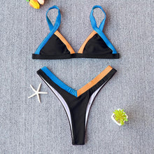 Load image into Gallery viewer, Bikini Solid Swimsuit Women Swimwear Push Up Bikini Set Patchwork Summer Beach Bathing Suit Swim Wear Halter Bikini Swimsuit Beach Swimming Traveling High Leg Bikini