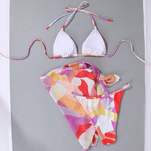 Load image into Gallery viewer, Print Swimsuit 3 Piece Mesh Bikini Set Women's Ribbed Floral Bikini Set Tie Side Swimsuit Cover Ups Daisy Butterfly Print Three Piece Bikini Swimwear Triangle Micro Bikini String Halter Swimwear Women Low Waist Bathing Suit