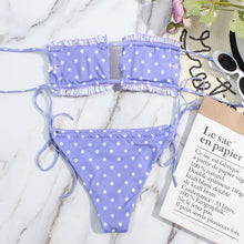 Load image into Gallery viewer, Bikini Women Swimsuit Female Low Waist Swimwear Women Beach Mini Thong Bikini Set Bathing Suit Women Thong Swimsuits Strapless 2 Piece Bikini String Tie Ruffle Brazilian Bathing Suit