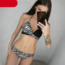 Load image into Gallery viewer, Push Up Women Bikinis Swimwear Women's Bathing Suits Push Up Halter Bandage Bikini Floral Printing Swim Bottoms Two Piece Swimsuits Women Swimsuits Bathing Suit Halter Leaf Print Beach Wear Plus Size