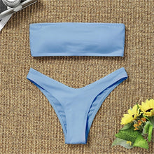 Load image into Gallery viewer, Solid Bikini Swimsuit Women Bikini Set Women Strapless Ribbed Bikini Set Lace Up High Cut Two Piece Swimsuit Bathing Suit Two Piece Tube Top Swimwear Female Bather Swimming Suit