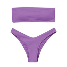 Load image into Gallery viewer, Solid Bikini Swimsuit Women Bikini Set Women Strapless Ribbed Bikini Set Lace Up High Cut Two Piece Swimsuit Bathing Suit Two Piece Tube Top Swimwear Female Bather Swimming Suit