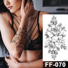Load image into Gallery viewer, Waterproof Temporary Black Tattoo Sticker Peony Flower Snake Sketch Luxury Big Tattoo For Womens