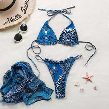 Load image into Gallery viewer, Bikini Women Push Up Swimsuit 3 Piece Bikini Set With Cover Up Women's Fashion 3 Piece Tie Dye Top Bikini Set Swimsuit Cover Up Skirt Swimwear Push Up Bather Swim Wear