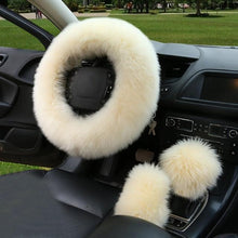 Load image into Gallery viewer, 3PCS Fur Steering Wheel Cover Set Real Sheepskin Auto Plush Warm Fluffy Fuzzy Women Winter Fashion Wool Fur Soft Furry Steering Wheel Covers Blue Fluffy Handbrake Cover Gear Shift Cover Fuzz Warm Non-slip Car Decoration Car Accessories for Women Girl