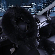 Load image into Gallery viewer, 3PCS Fur Steering Wheel Cover Set Real Sheepskin Auto Plush Warm Fluffy Fuzzy Women Winter Fashion Wool Fur Soft Furry Steering Wheel Covers Blue Fluffy Handbrake Cover Gear Shift Cover Fuzz Warm Non-slip Car Decoration Car Accessories for Women Girl