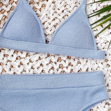 Load image into Gallery viewer, Bikini Swimwear Swimsuit Women Solid Bathing Suit Bikini Set With Pad Female High Waist Beachwear Women Bikini Swimsuits 2 Piece Deep V Neck Swimwear Adjustable Strap Back Bathing Suits