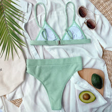 Load image into Gallery viewer, Bikini Swimwear Swimsuit Women Solid Bathing Suit Bikini Set With Pad Female High Waist Beachwear Women Bikini Swimsuits 2 Piece Deep V Neck Swimwear Adjustable Strap Back Bathing Suits