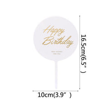 Load image into Gallery viewer, 1Pcs Metal Happy Birthday Cake Topper Artificial flowers Cake Toppers Happy Birthday Cake Topper Metal And Acrylic Cake Decoration With Pink Artificial Flower Cluster For DIY Baby Shower Birthday Party Decoration Baking Decor