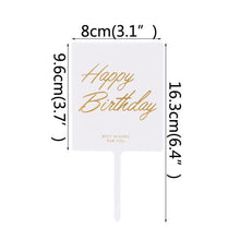 Load image into Gallery viewer, 1Pcs Metal Happy Birthday Cake Topper Artificial flowers Cake Toppers Happy Birthday Cake Topper Metal And Acrylic Cake Decoration With Pink Artificial Flower Cluster For DIY Baby Shower Birthday Party Decoration Baking Decor