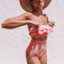 Load image into Gallery viewer, Retro Blue White Striped High Waist Bikini Lady Swimwear Women Swimsuit Female Ruffle Swim Bathing Suit Piece Vintage High Waist Bikini Set Ruffled Swimsuits For Women Bathing Suits