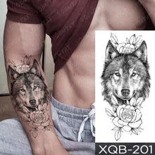 Load image into Gallery viewer, Elegant Black Waterproof Temporary Tattoo Sticker Lion Tiger Bear Flash Tattoos Leopard Wolf Colorful Big Tattoo Stickers For Mens Womens