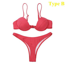 Load image into Gallery viewer, Push Up Unpadded Bikini Set Women 4 Colors Bandage Bikini Set Swimsuit Thong Bottom Swimwear Two Pieces Plain Bikini Bathing Suit Swimwear Bathing