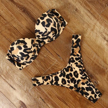 Load image into Gallery viewer, Animal Print Leopard Bikini Push Up Swimsuit Women Bikini Set Bathing Suit Bandeau Beach Wear Swimwear Women Casual Leopard Printed Triangle High Waist Two Piece Bikini Sets