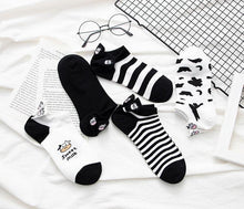 Load image into Gallery viewer, Black And White Embroidery Female Tide Socks Shallow Mouth Summer Cartoon Cow Cute Fashion Boat Socks Unisex Men And Women Cotton Ankle Socks