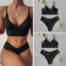 Load image into Gallery viewer, Solid Swimsuit Women Bikini Push Up Women's Crisscross Halter Bandage Bikini Strappy Bottom Swimsuits Swimwear Bikini Set Bathing Suit Two Piece Swim Suit Female