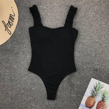Load image into Gallery viewer, Luxury Black Female Swimsuit Vintage One Piece Ruffled Push Up Tummy Control Swimwear Halter One Piece Slimming Retro Swimsuit Women's Plus Size Push Up Bathing Suit Solid Red Swimwear Women Padded Bathing Suits